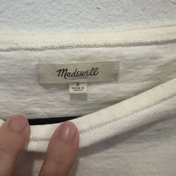 Madewell Setlist Boxy In Lynnhurst Stripe Top Size S Beige/Red Crop Style J2308 - Picture 3 of 7